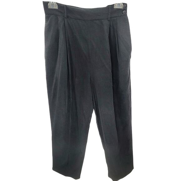 Vintage Esprit Black Sheen Pleated Side Button Parachute Pants 80s 90s size 9-10 - Picture 1 of 13